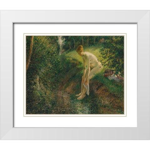 Bather in the WoodsÂ  White Modern Wood Framed Art Print with Double Matting by Pissarro, Camille