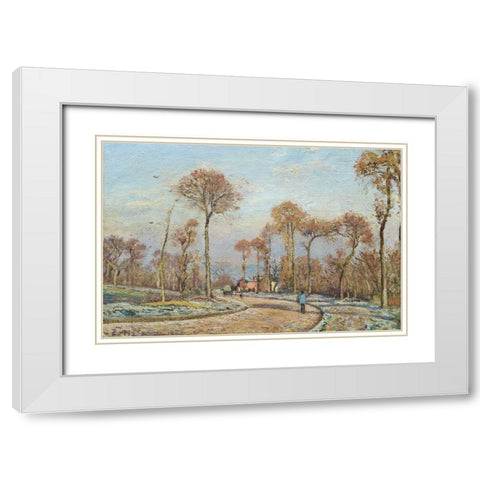 The Road to Versailles, Louveciennes, Morning Frost White Modern Wood Framed Art Print with Double Matting by Pissarro, Camille