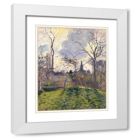 The Bell Tower of Bazincourt White Modern Wood Framed Art Print with Double Matting by Pissarro, Camille