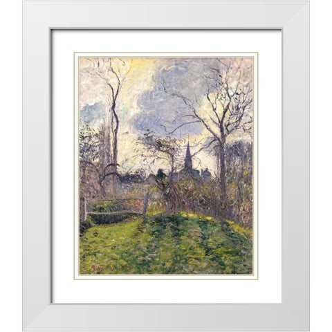 The Bell Tower of Bazincourt White Modern Wood Framed Art Print with Double Matting by Pissarro, Camille