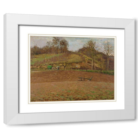 Ploughed land White Modern Wood Framed Art Print with Double Matting by Pissarro, Camille