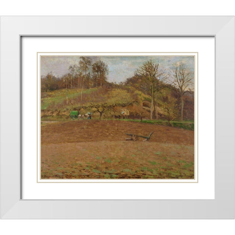 Ploughed land White Modern Wood Framed Art Print with Double Matting by Pissarro, Camille