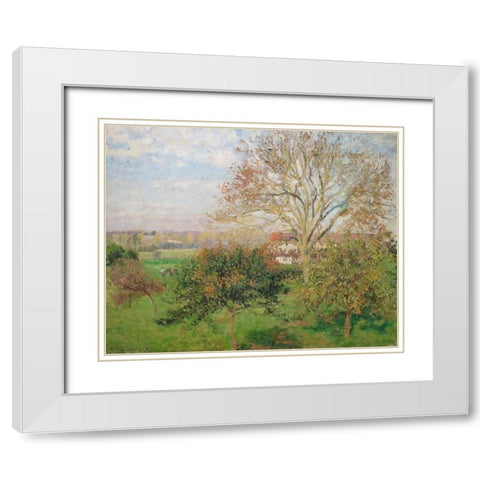 The Big Walnut Tree, Autumn Morning, Eragny White Modern Wood Framed Art Print with Double Matting by Pissarro, Camille