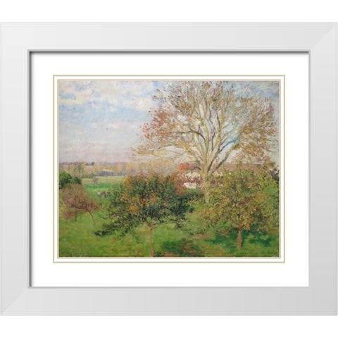The Big Walnut Tree, Autumn Morning, Eragny White Modern Wood Framed Art Print with Double Matting by Pissarro, Camille