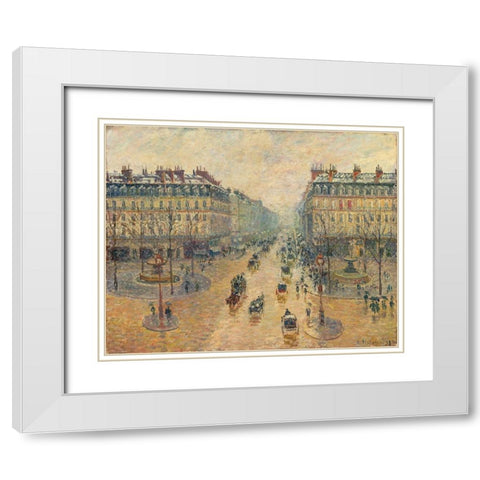 Avenue de LOpera, Effect of Snow in the Morning White Modern Wood Framed Art Print with Double Matting by Pissarro, Camille