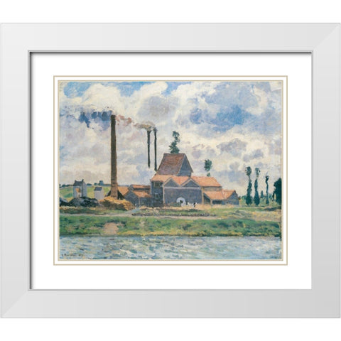 Factory at Saint-Ouen-lAumone White Modern Wood Framed Art Print with Double Matting by Pissarro, Camille