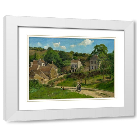 The Hermitage at Pontoise White Modern Wood Framed Art Print with Double Matting by Pissarro, Camille