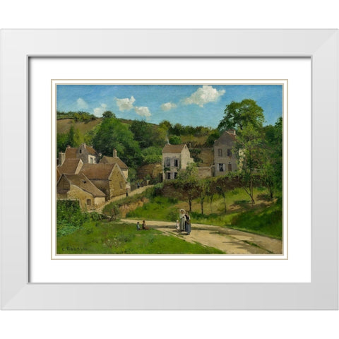 The Hermitage at Pontoise White Modern Wood Framed Art Print with Double Matting by Pissarro, Camille