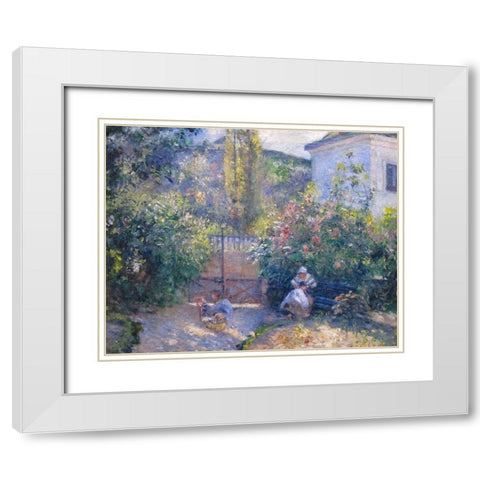 Hermitage Garden, Maison Rouge White Modern Wood Framed Art Print with Double Matting by Pissarro, Camille