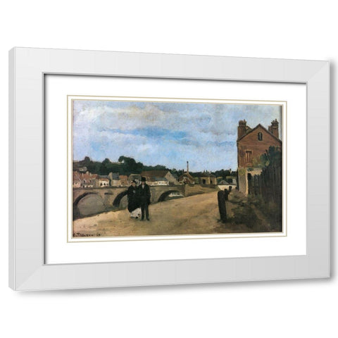 View of Pontoise White Modern Wood Framed Art Print with Double Matting by Pissarro, Camille