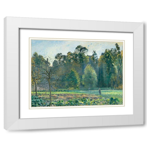 The Cabbage Field, Pontoise White Modern Wood Framed Art Print with Double Matting by Pissarro, Camille