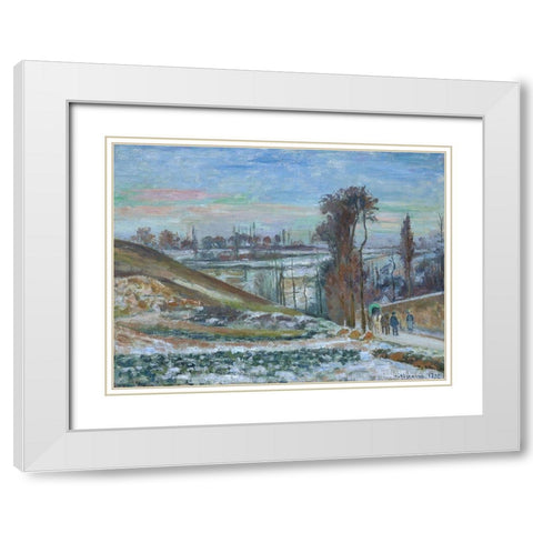 Snow effect at the Hermitage White Modern Wood Framed Art Print with Double Matting by Pissarro, Camille