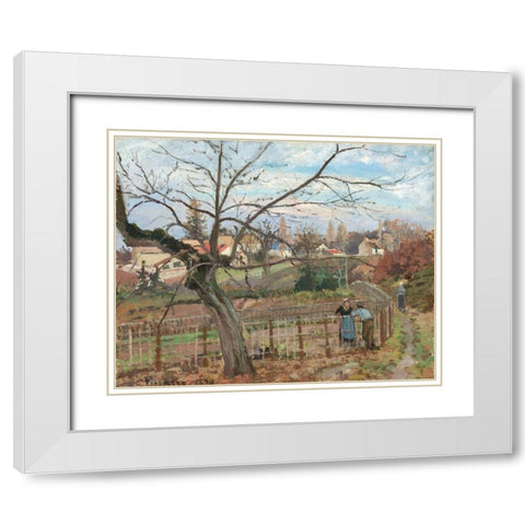 The Fence White Modern Wood Framed Art Print with Double Matting by Pissarro, Camille