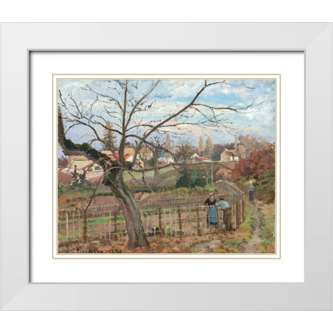 The Fence White Modern Wood Framed Art Print with Double Matting by Pissarro, Camille
