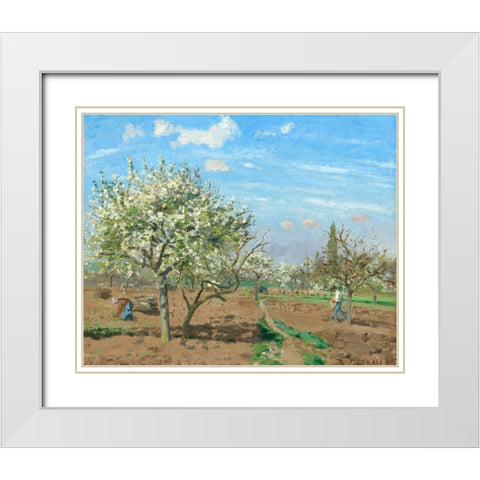 Orchard in Bloom, Louveciennes White Modern Wood Framed Art Print with Double Matting by Pissarro, Camille