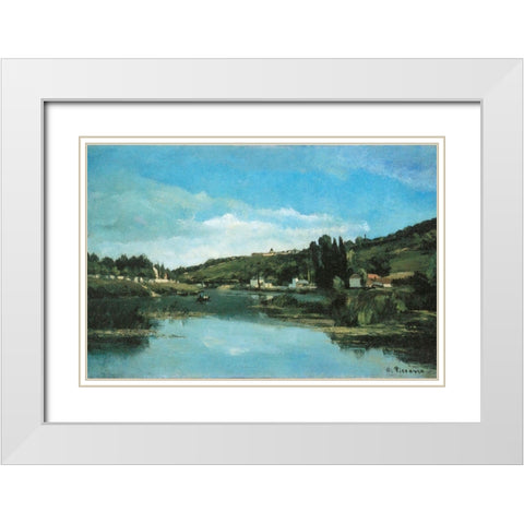 The Marne at Chennevieres White Modern Wood Framed Art Print with Double Matting by Pissarro, Camille
