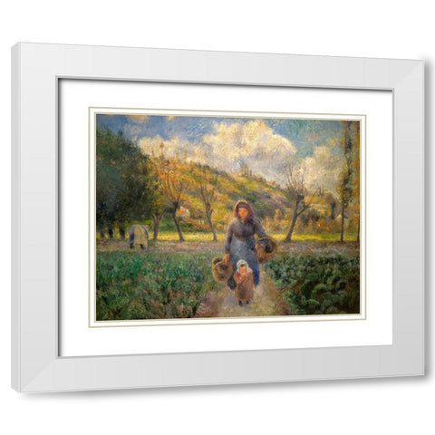 In the Vegetable Garden White Modern Wood Framed Art Print with Double Matting by Pissarro, Camille