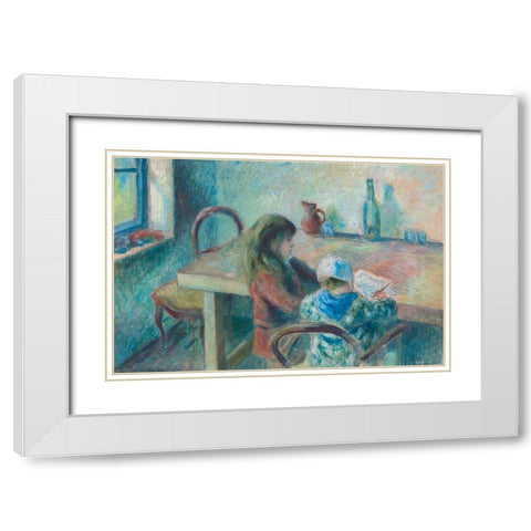 The Children White Modern Wood Framed Art Print with Double Matting by Pissarro, Camille