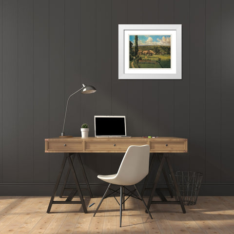 Landscape at Les Patis, Pontoise White Modern Wood Framed Art Print with Double Matting by Pissarro, Camille