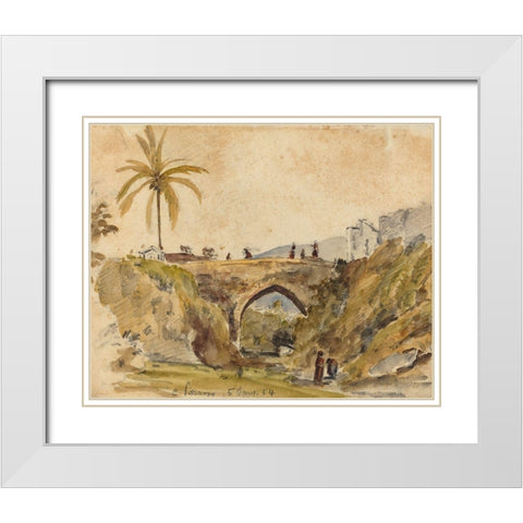 Bridge at Caracas White Modern Wood Framed Art Print with Double Matting by Pissarro, Camille