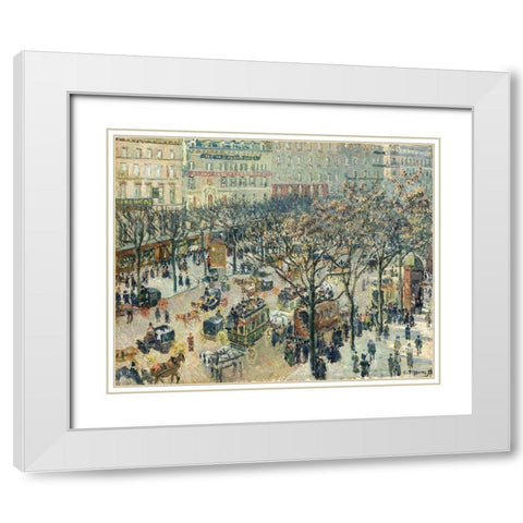 Boulevard des Italiens, Morning, Sunlight White Modern Wood Framed Art Print with Double Matting by Pissarro, Camille