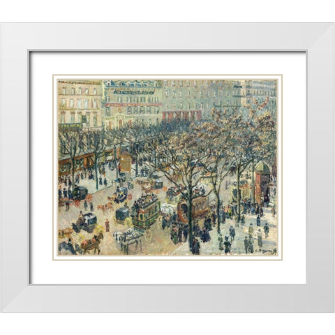 Boulevard des Italiens, Morning, Sunlight White Modern Wood Framed Art Print with Double Matting by Pissarro, Camille