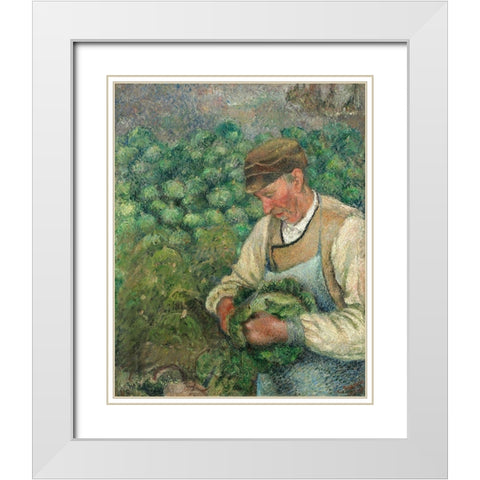 The Gardener - Old Peasant with Cabbage White Modern Wood Framed Art Print with Double Matting by Pissarro, Camille
