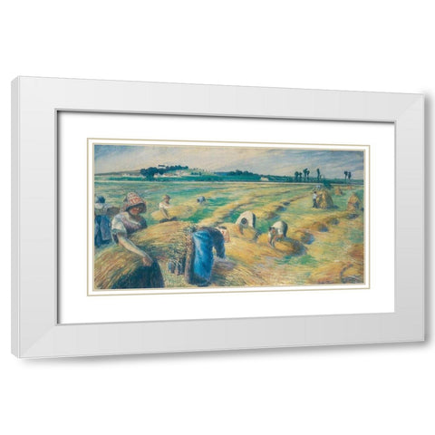 Harvest White Modern Wood Framed Art Print with Double Matting by Pissarro, Camille