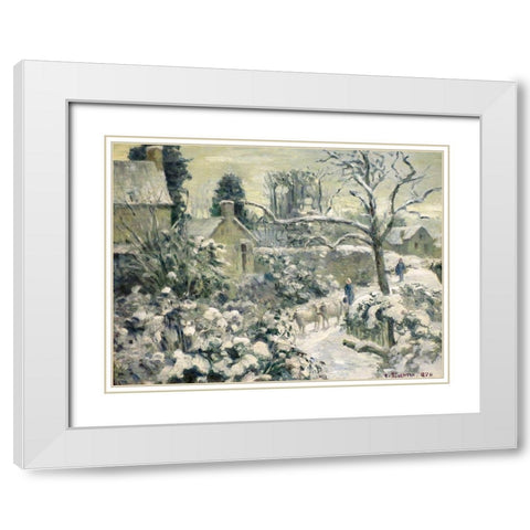 Snowscape with Cows at Montfoucault White Modern Wood Framed Art Print with Double Matting by Pissarro, Camille
