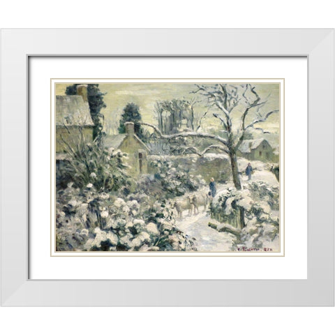 Snowscape with Cows at Montfoucault White Modern Wood Framed Art Print with Double Matting by Pissarro, Camille