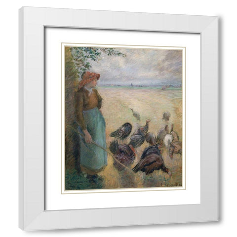 Turkey Girl White Modern Wood Framed Art Print with Double Matting by Pissarro, Camille