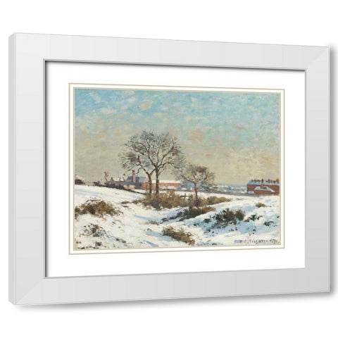 Snowy Landscape at South Norwood White Modern Wood Framed Art Print with Double Matting by Pissarro, Camille