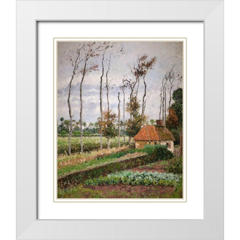 Landscape at Varengeville, Gray Weather White Modern Wood Framed Art Print with Double Matting by Pissarro, Camille