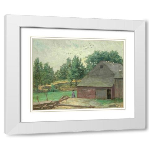 Summer in Connecticut. The Old Barn at Branchville White Modern Wood Framed Art Print with Double Matting by Weir, J Alden