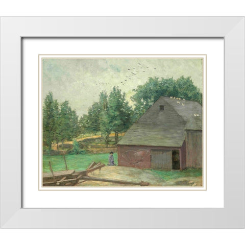 Summer in Connecticut. The Old Barn at Branchville White Modern Wood Framed Art Print with Double Matting by Weir, J Alden