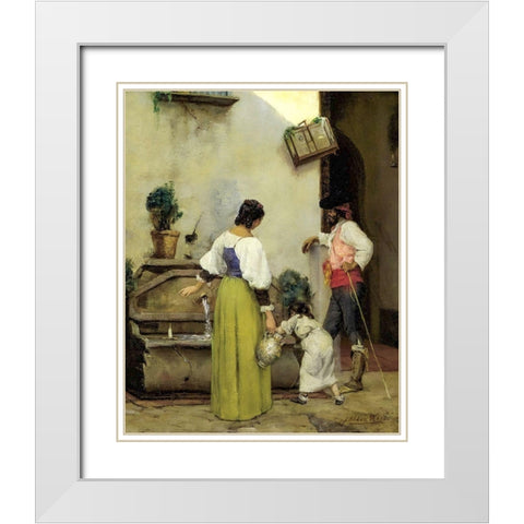 At the Water Trough White Modern Wood Framed Art Print with Double Matting by Weir, J Alden