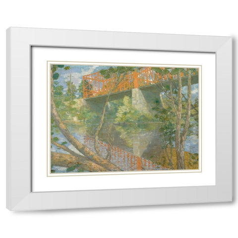The Red Bridge White Modern Wood Framed Art Print with Double Matting by Weir, J Alden