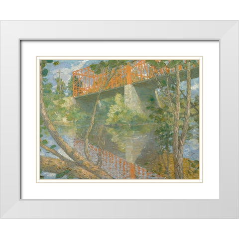 The Red Bridge White Modern Wood Framed Art Print with Double Matting by Weir, J Alden