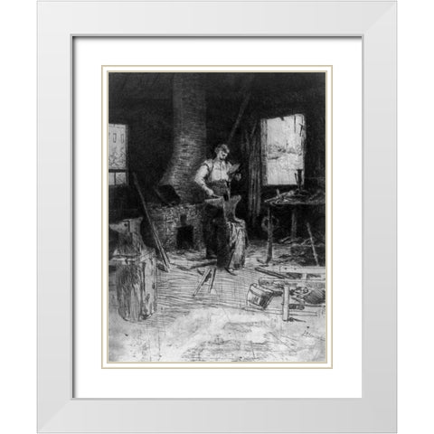 The blacksmiths shop White Modern Wood Framed Art Print with Double Matting by Weir, J Alden