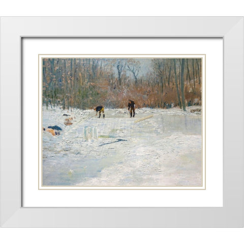 The Ice Cutters White Modern Wood Framed Art Print with Double Matting by Weir, J Alden