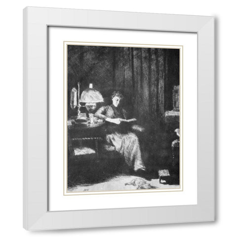 The Evening Lamp White Modern Wood Framed Art Print with Double Matting by Weir, J Alden