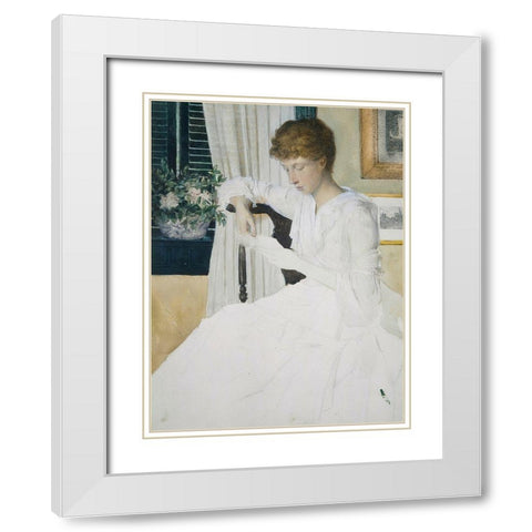 Anna Dwight Weir Reading a Letter White Modern Wood Framed Art Print with Double Matting by Weir, J Alden