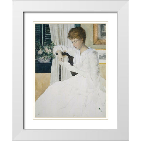 Anna Dwight Weir Reading a Letter White Modern Wood Framed Art Print with Double Matting by Weir, J Alden