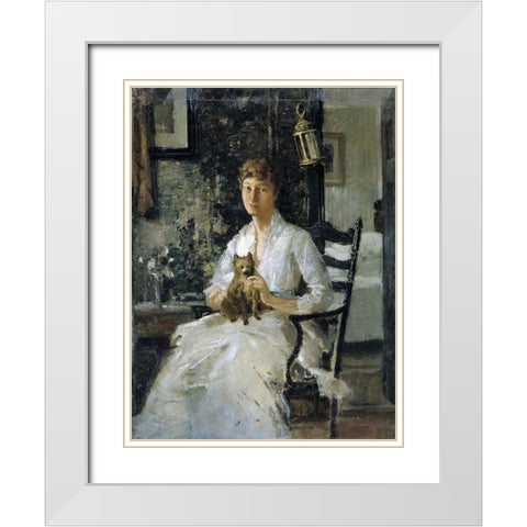 Portrait of a Lady with a Dog-Anna Baker Weir White Modern Wood Framed Art Print with Double Matting by Weir, J Alden