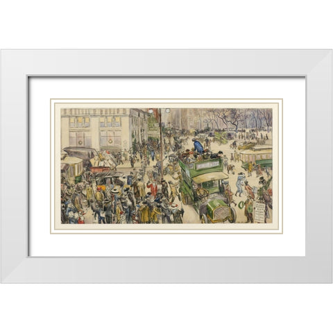 Christmas Shoppers, Madison Square White Modern Wood Framed Art Print with Double Matting by Glackens, William James