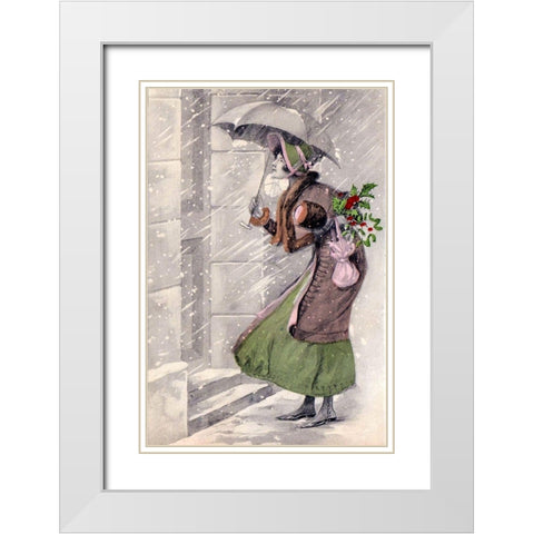 The Christmas Visit White Modern Wood Framed Art Print with Double Matting by Unknown