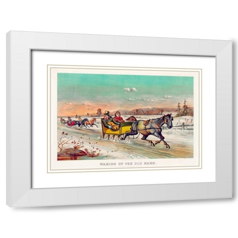 Waking up the old mare White Modern Wood Framed Art Print with Double Matting by Currier & Ives