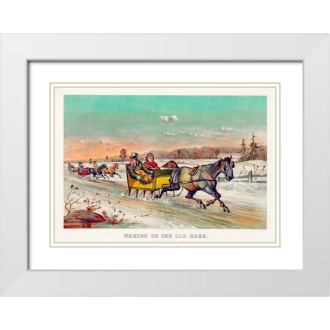 Waking up the old mare White Modern Wood Framed Art Print with Double Matting by Currier & Ives