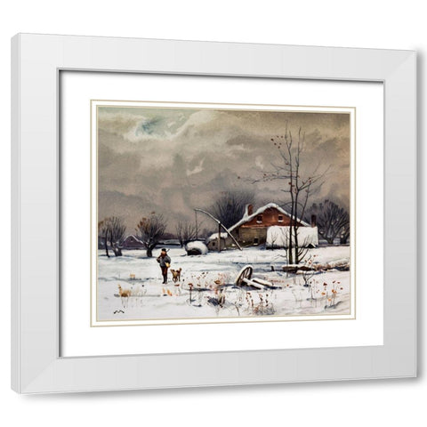 Winter Landscapes Hunter White Modern Wood Framed Art Print with Double Matting by L. Prang & Co