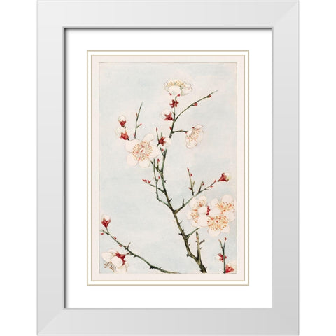 Plum branches with blossoms White Modern Wood Framed Art Print with Double Matting by Morikaga, Megata